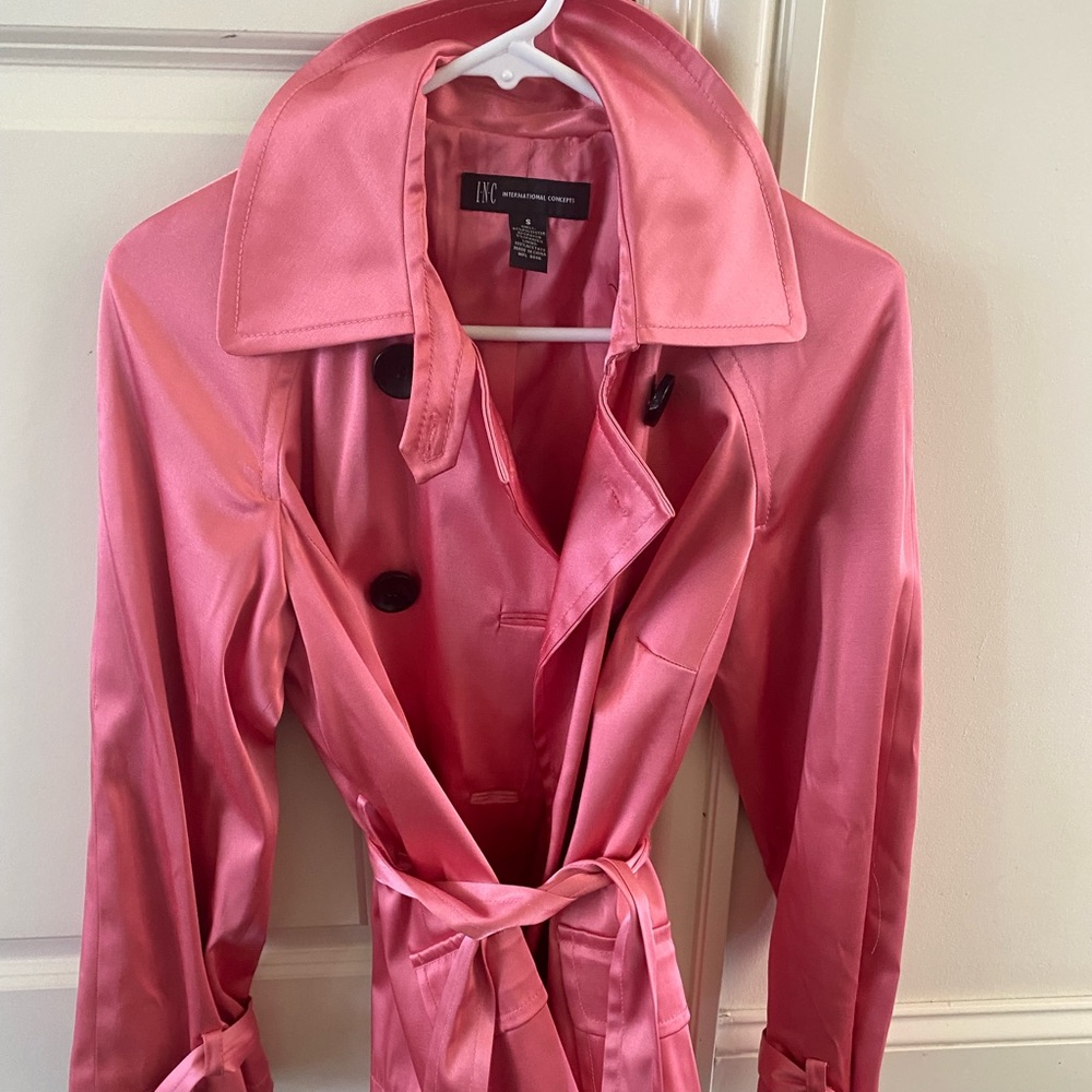 INC pink satin looking trench